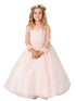Girls Multi Color Lace Applique Long Sleeves Train Communion Dress 2-14 - SophiasStyle.com